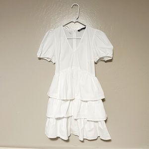 Zara White Poplin Tiered Dress XS